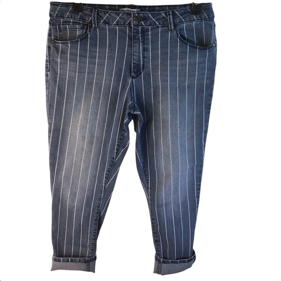 Artisan NY Sz 16 Striped Jeans Cropped 10.5” High Rise Casual Classic Preppy - Picture 3 of 10